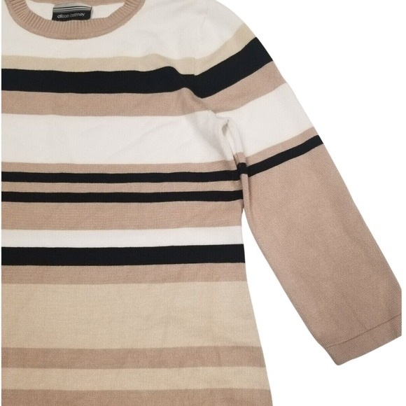 Allison Brittney Women S Striped Knit Sweater Dress Midi Tan Black Y2K 90s - Picture 4 of 8